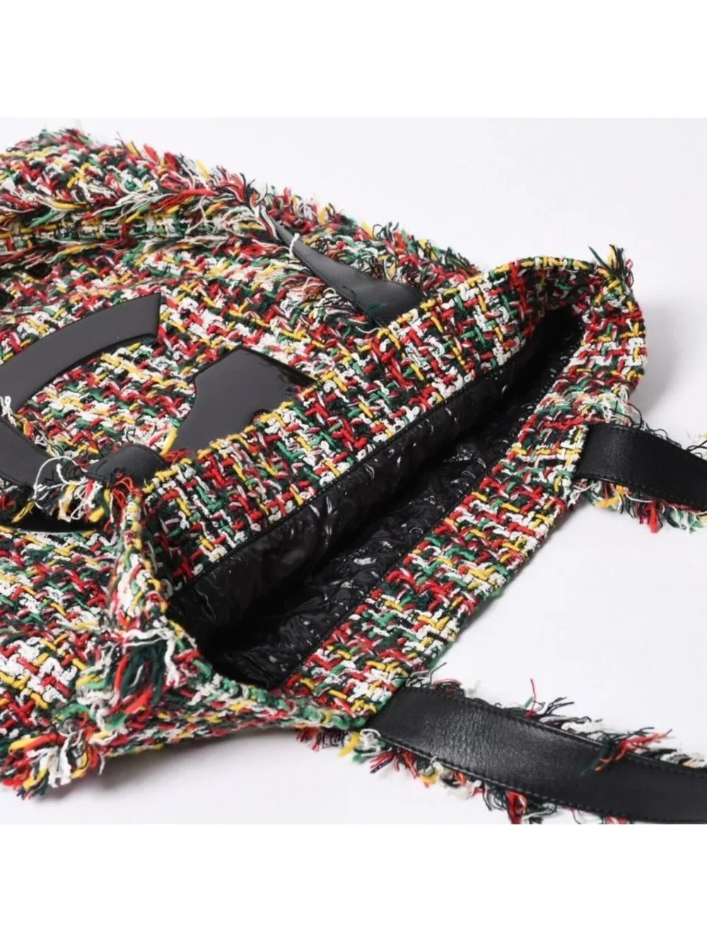 Chanel No 5 Tote Bag CC Logo Patch Tweed Leather Multicolor Silver